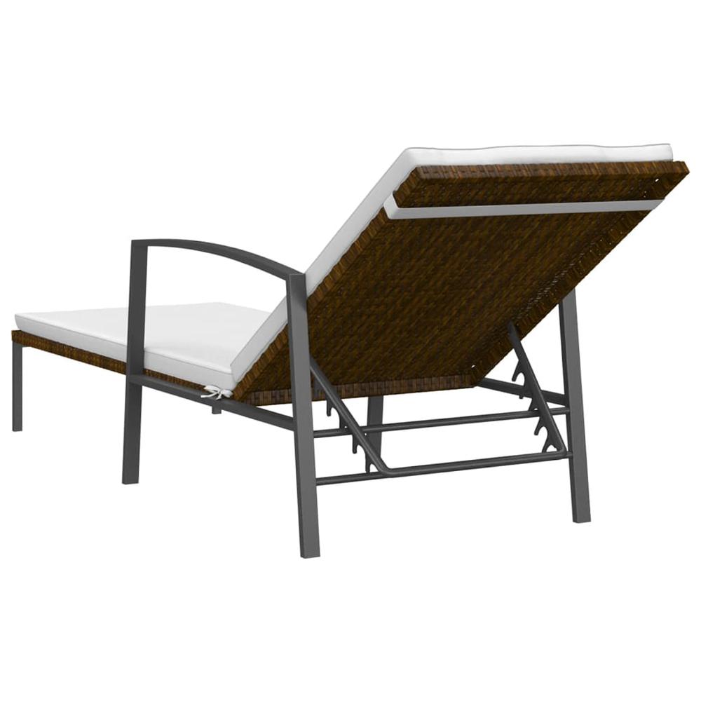 vidaXL Patio Sun Lounger with Cushion Poly Rattan Brown. Picture 5