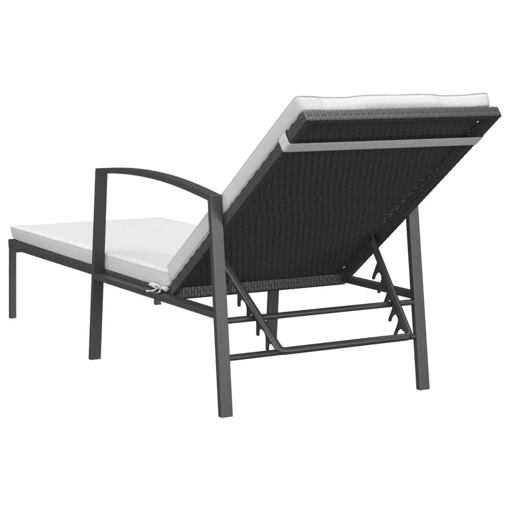 vidaXL Patio Sun Lounger with Cushion Poly Rattan Black. Picture 5