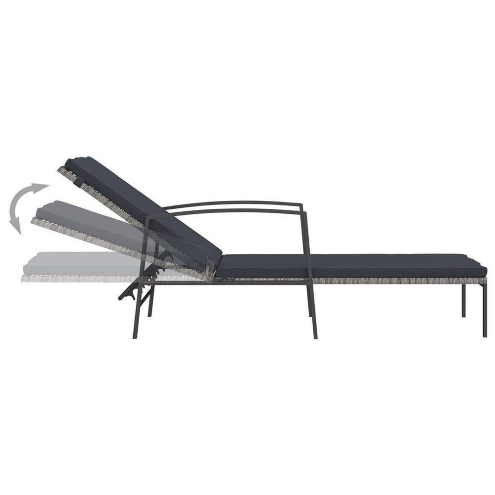 vidaXL Patio Sun Lounger with Cushion Poly Rattan Gray. Picture 6