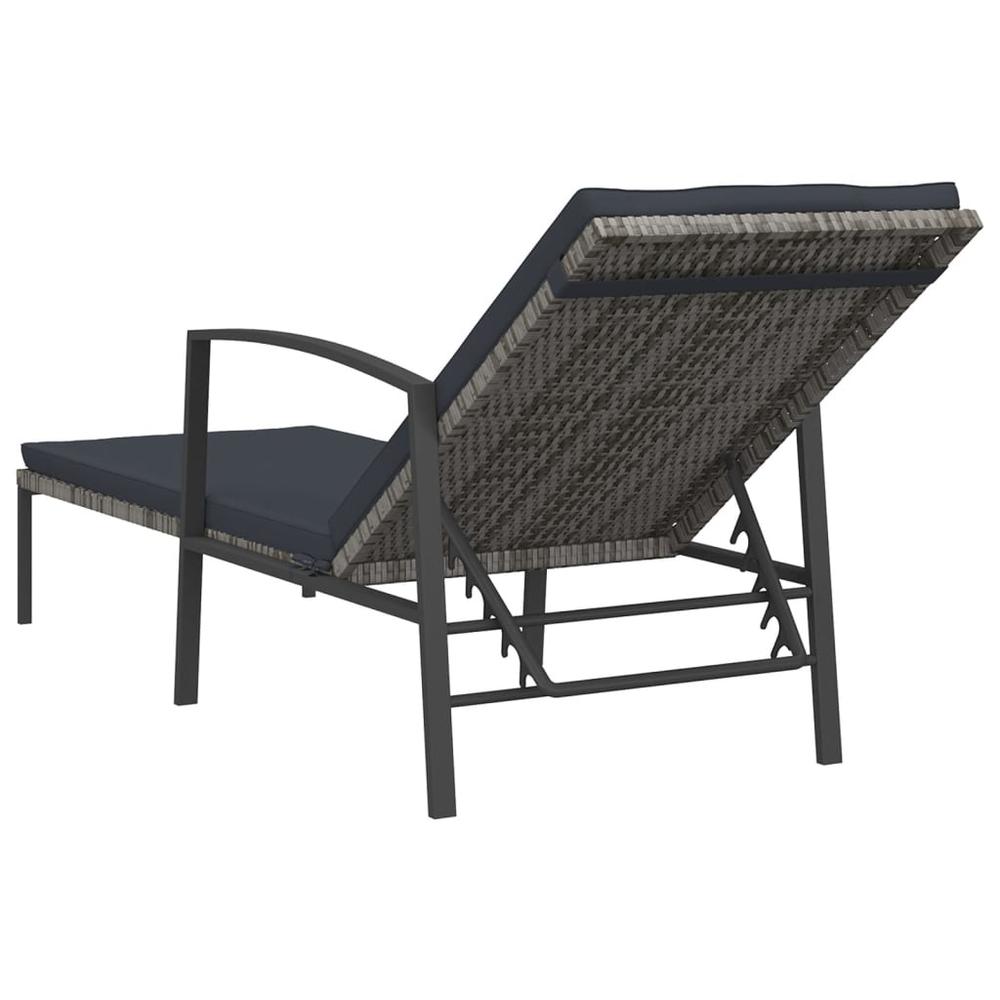 vidaXL Sun Loungers 2 pcs with Table Poly Rattan Gray. Picture 5