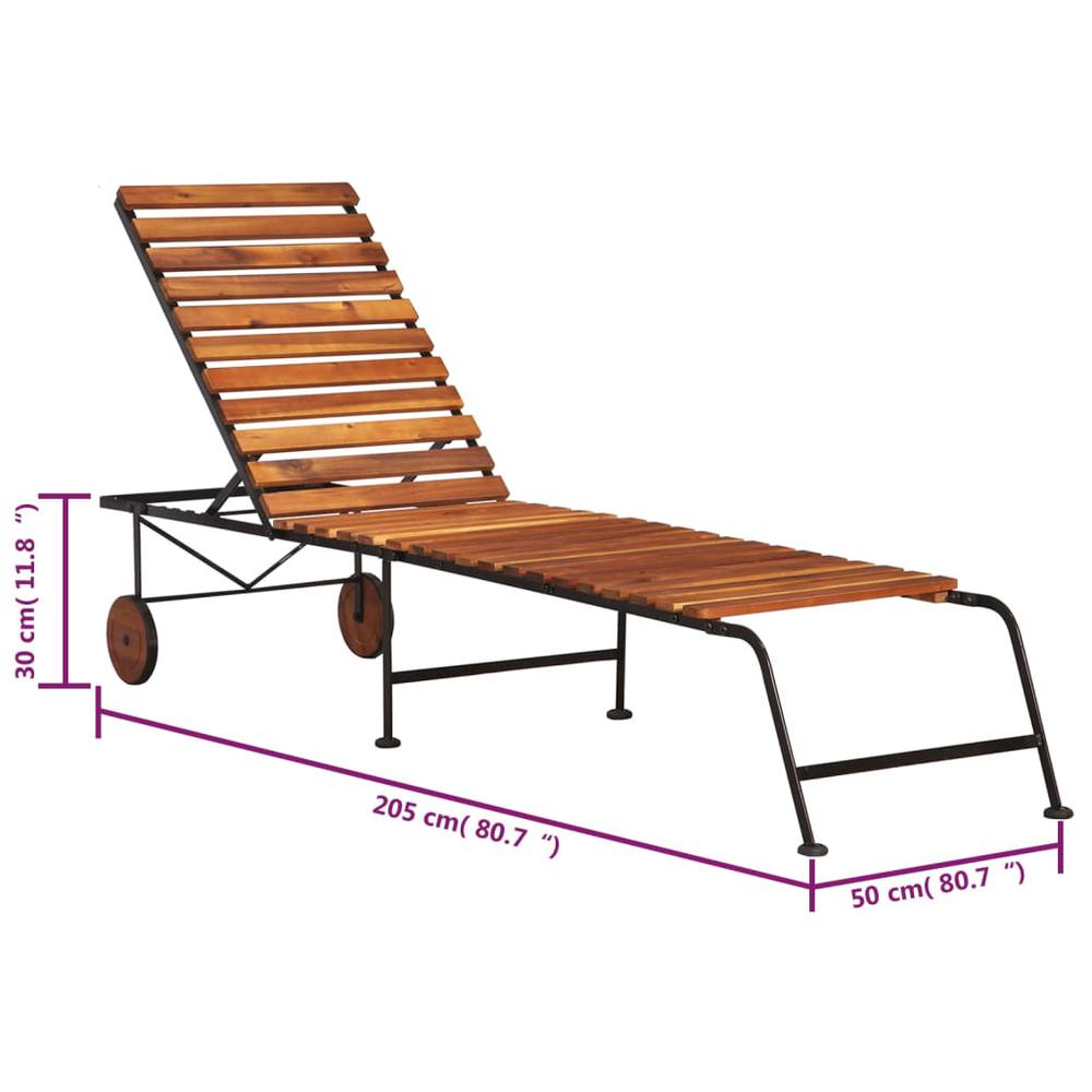 vidaXL Sun Lounger with Steel Legs Solid Wood Acacia. Picture 6
