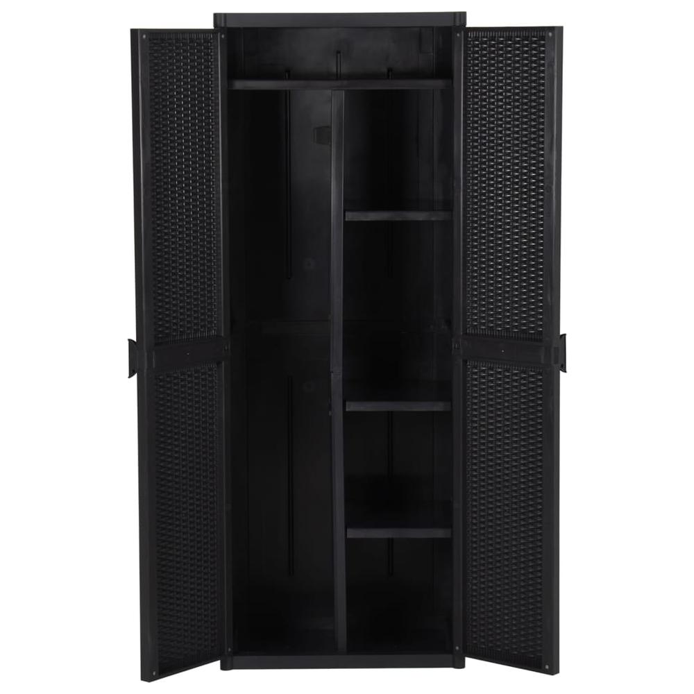 Garden Storage Cabinet Black 25.6"x17.7"x67.7" PP Rattan. Picture 3
