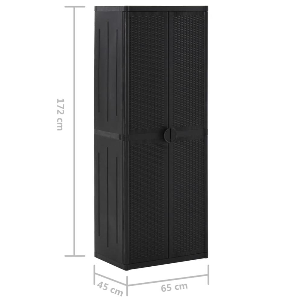 Garden Storage Cabinet Black 25.6"x17.7"x67.7" PP Rattan. Picture 6