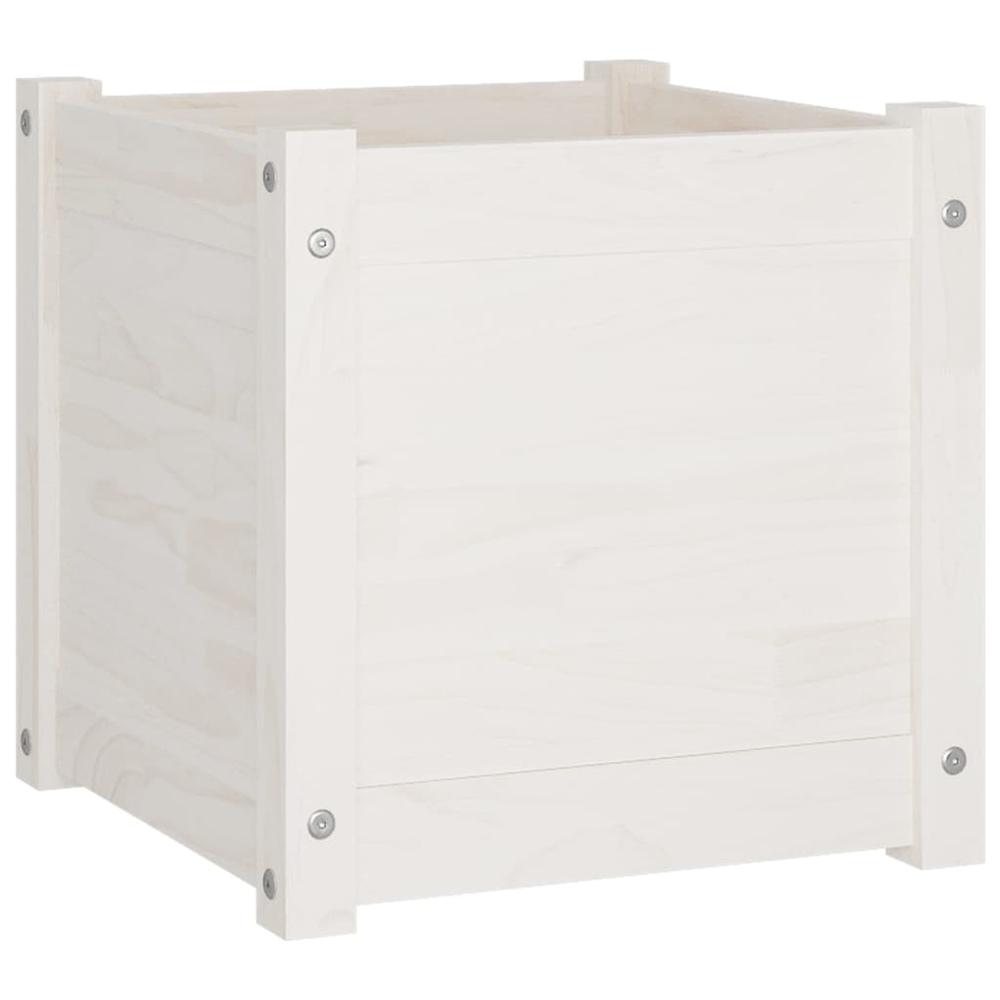 Garden Planter White 15.7"x15.7"x15.7" Solid Wood Pine. Picture 1