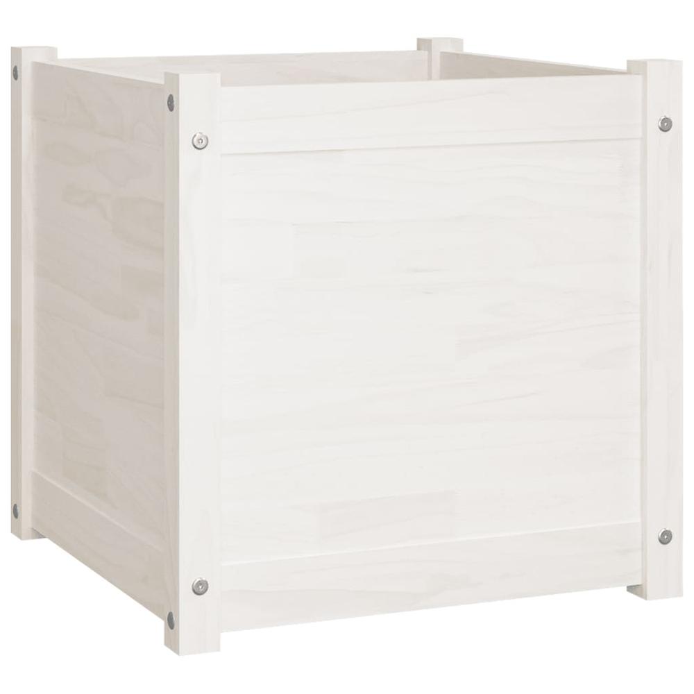 Garden Planter White 19.7"x19.7"x19.7" Solid Wood Pine. Picture 1