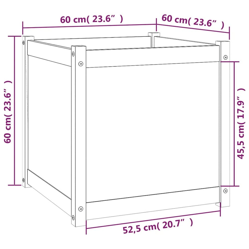 Garden Planter 23.6"x23.6"x23.6" Solid Wood Pine. Picture 8