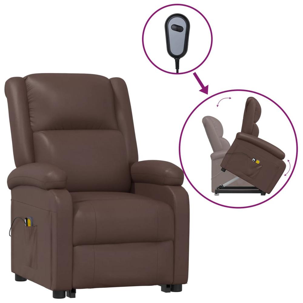 Power Lift Massage Recliner Brown Faux Leather. Picture 1