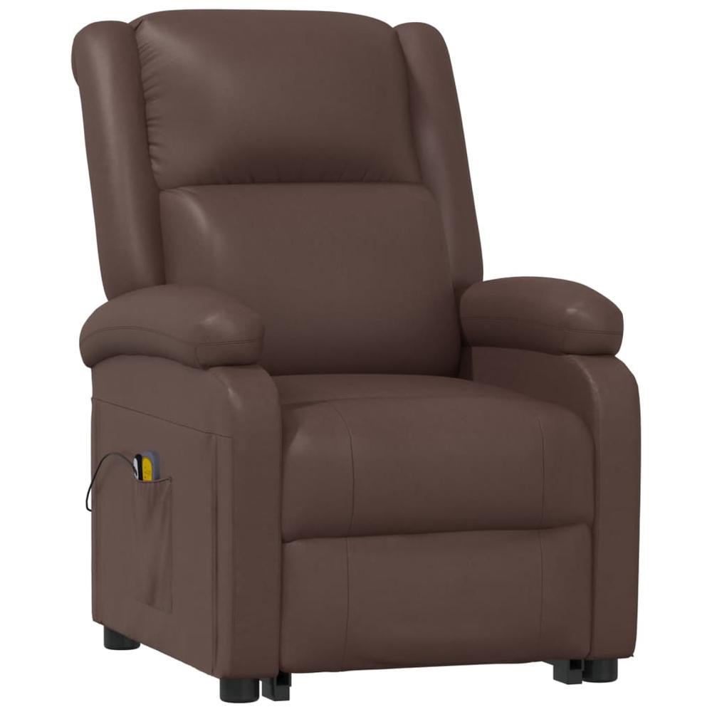Power Lift Massage Recliner Brown Faux Leather. Picture 2