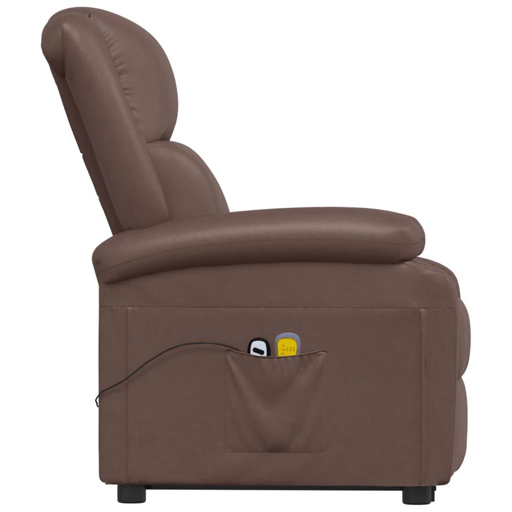 Power Lift Massage Recliner Brown Faux Leather. Picture 4