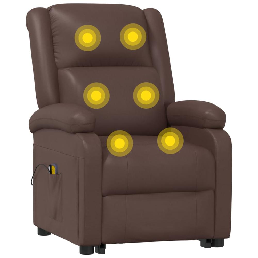 Power Lift Massage Recliner Brown Faux Leather. Picture 8