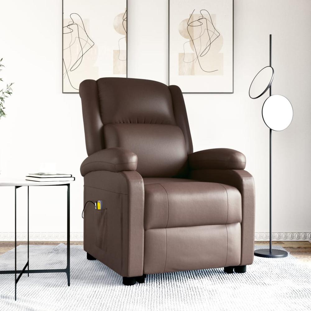 Power Lift Massage Recliner Brown Faux Leather. Picture 12