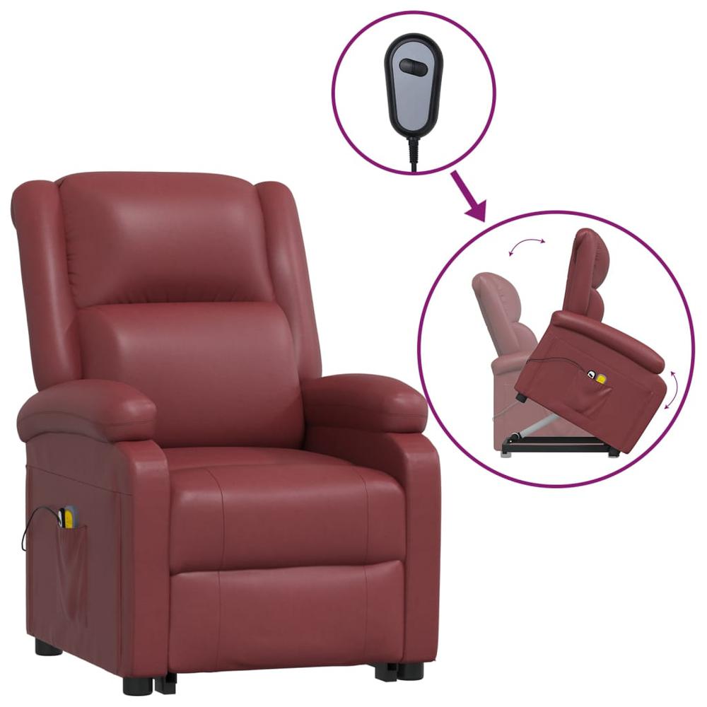 Power Lift Massage Recliner Wine Red Faux Leather. Picture 1