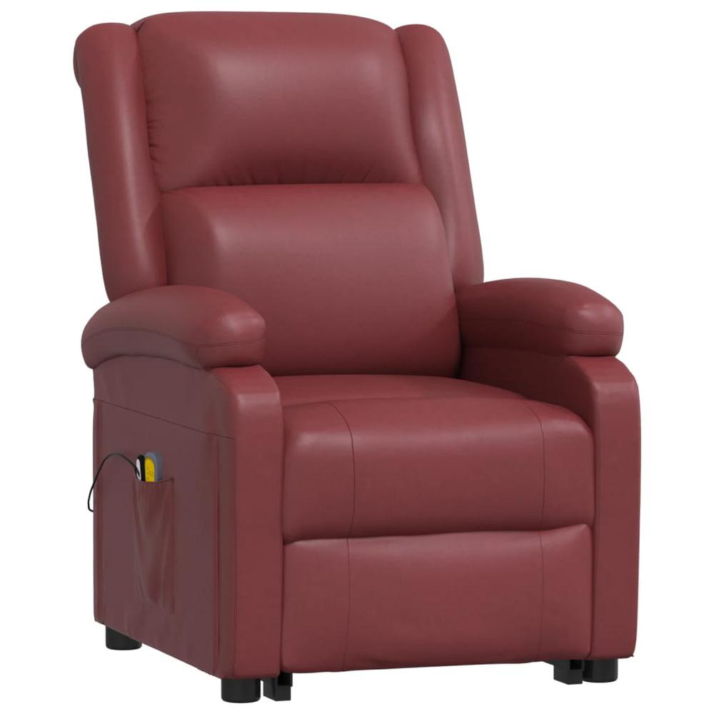 Power Lift Massage Recliner Wine Red Faux Leather. Picture 2