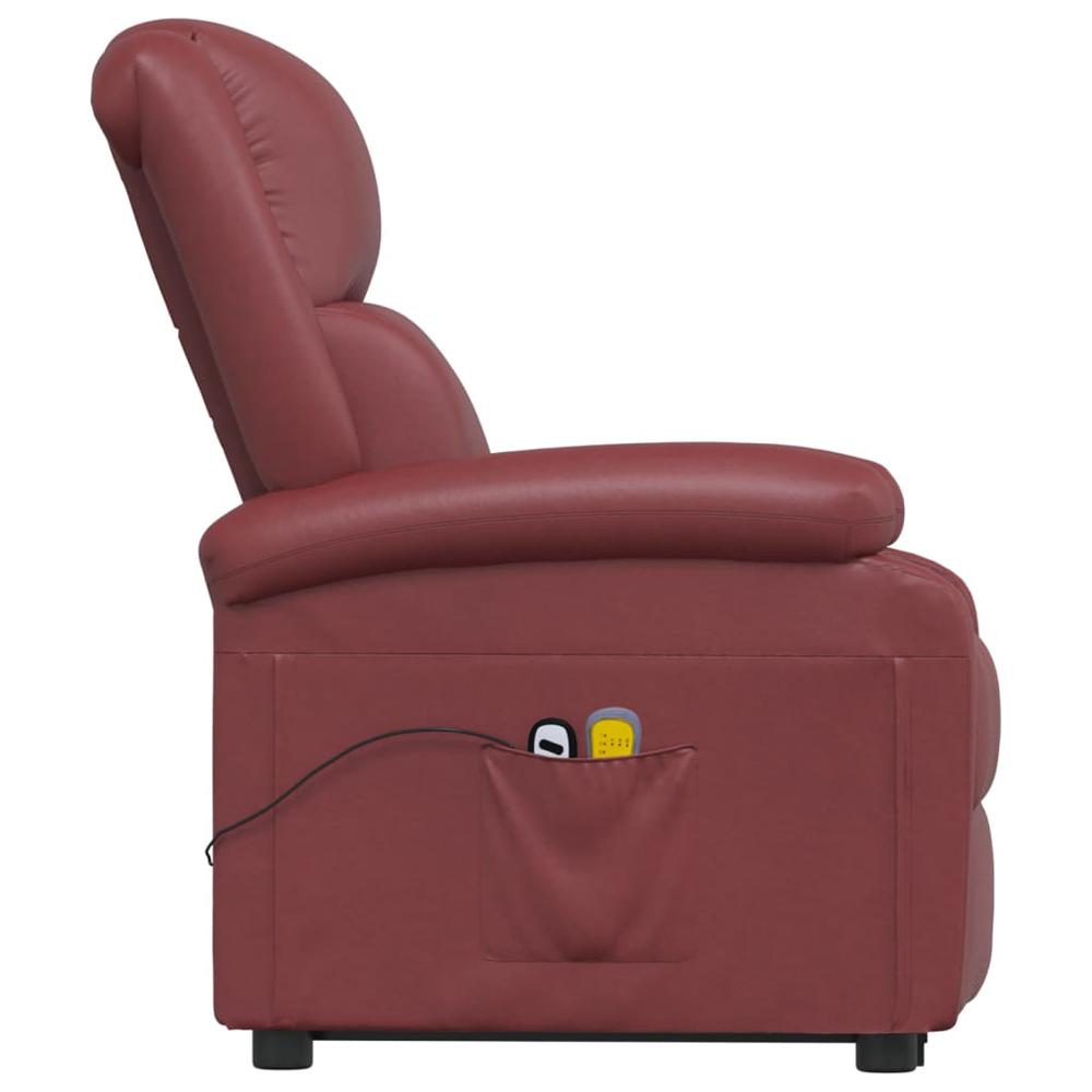 Power Lift Massage Recliner Wine Red Faux Leather. Picture 4