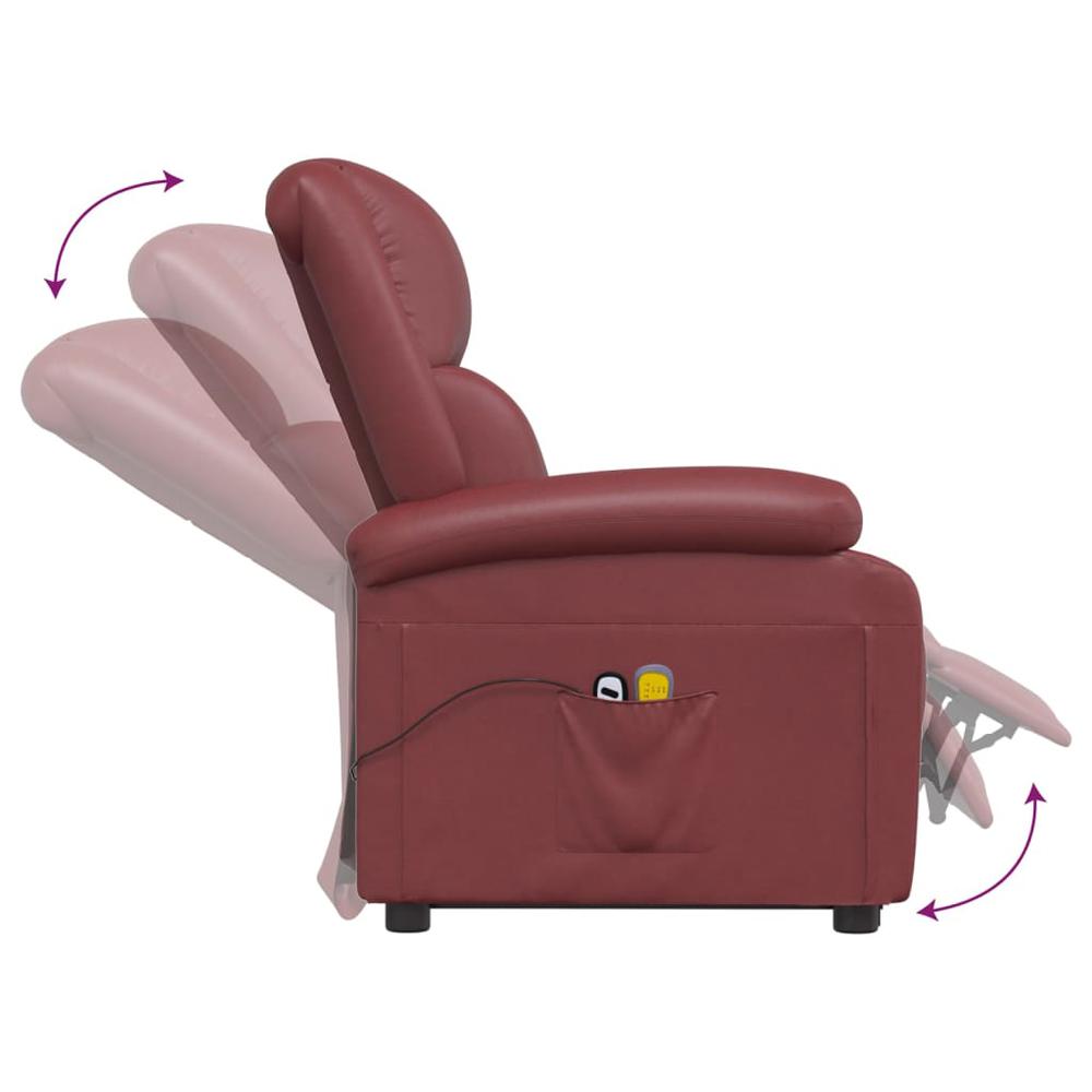Power Lift Massage Recliner Wine Red Faux Leather. Picture 6