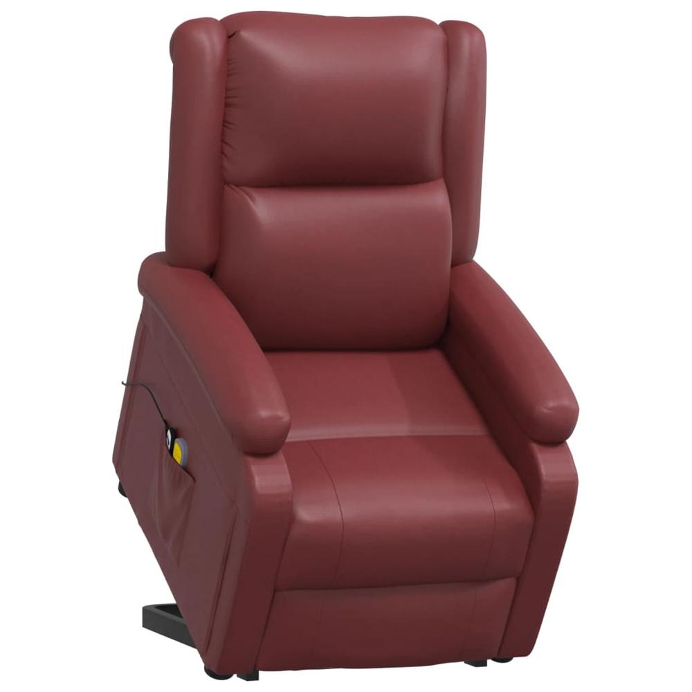 Power Lift Massage Recliner Wine Red Faux Leather. Picture 7