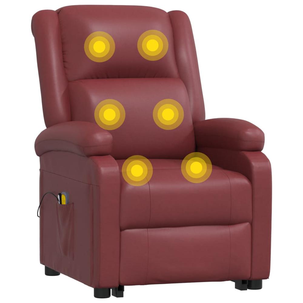 Power Lift Massage Recliner Wine Red Faux Leather. Picture 8
