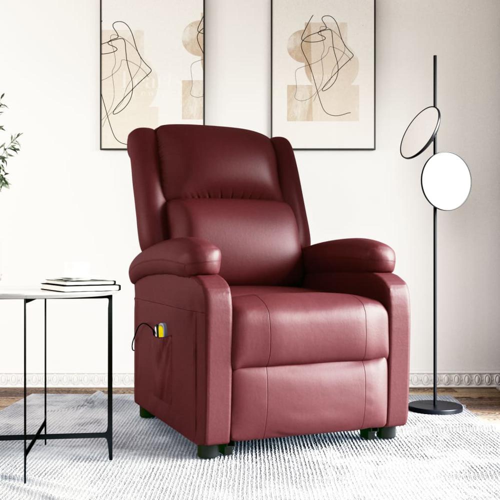 Power Lift Massage Recliner Wine Red Faux Leather. Picture 12