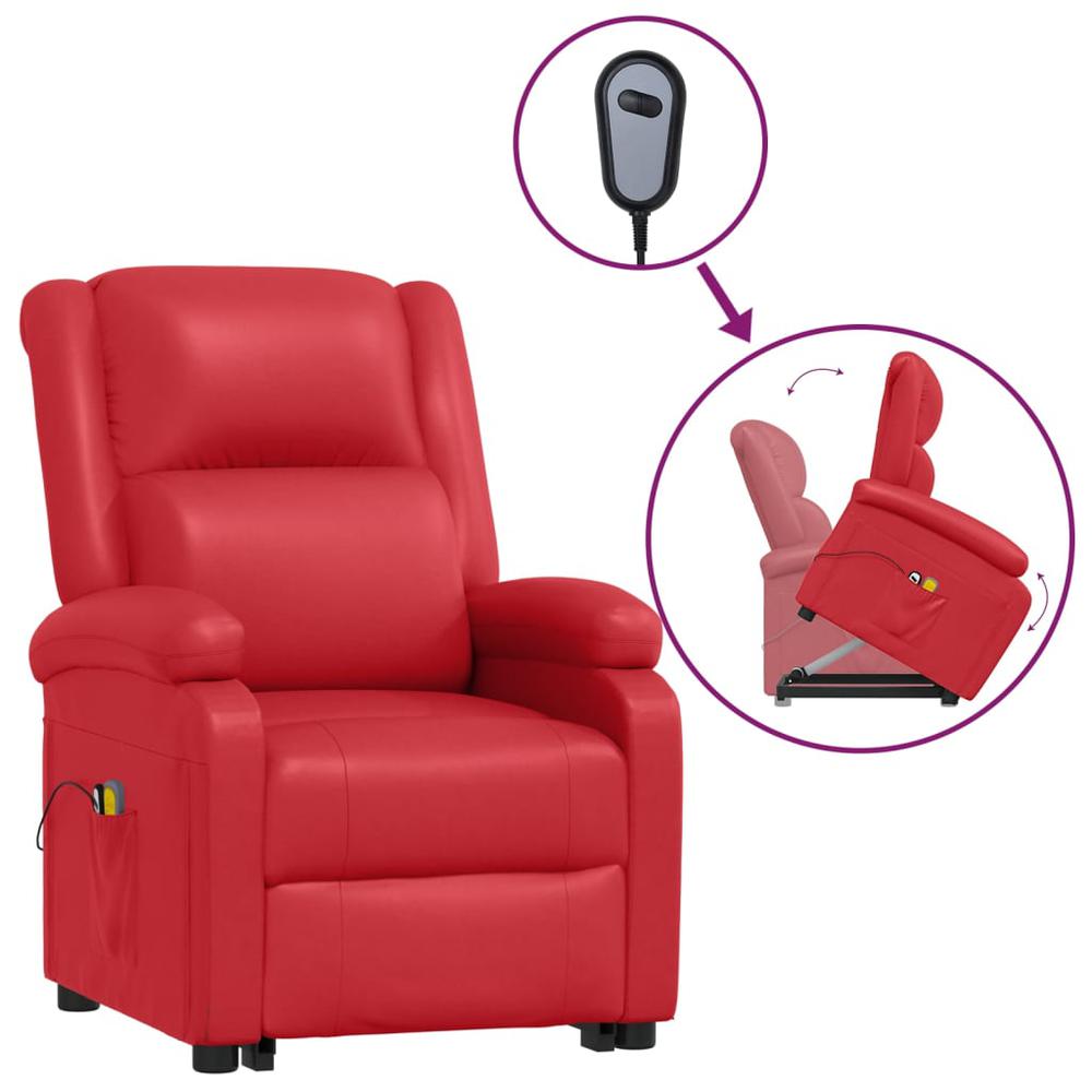 Power Lift Massage Recliner Red Faux Leather. Picture 1
