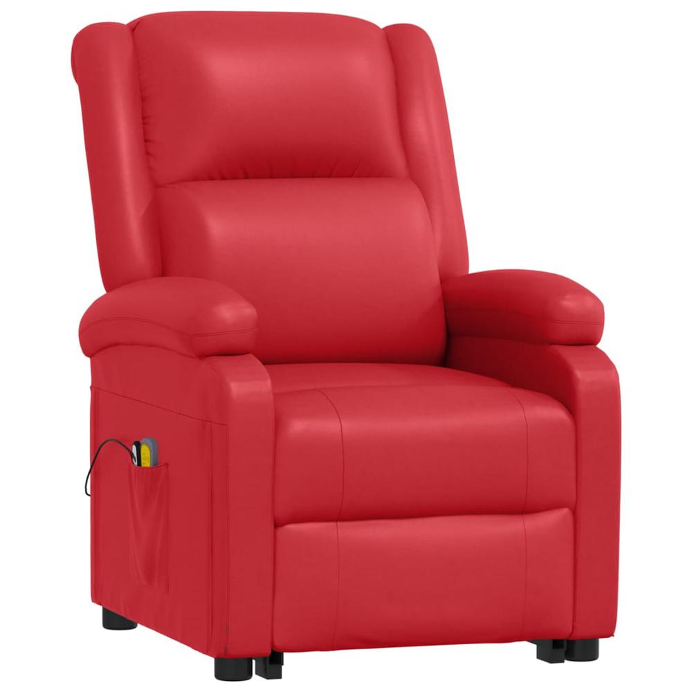 Power Lift Massage Recliner Red Faux Leather. Picture 2