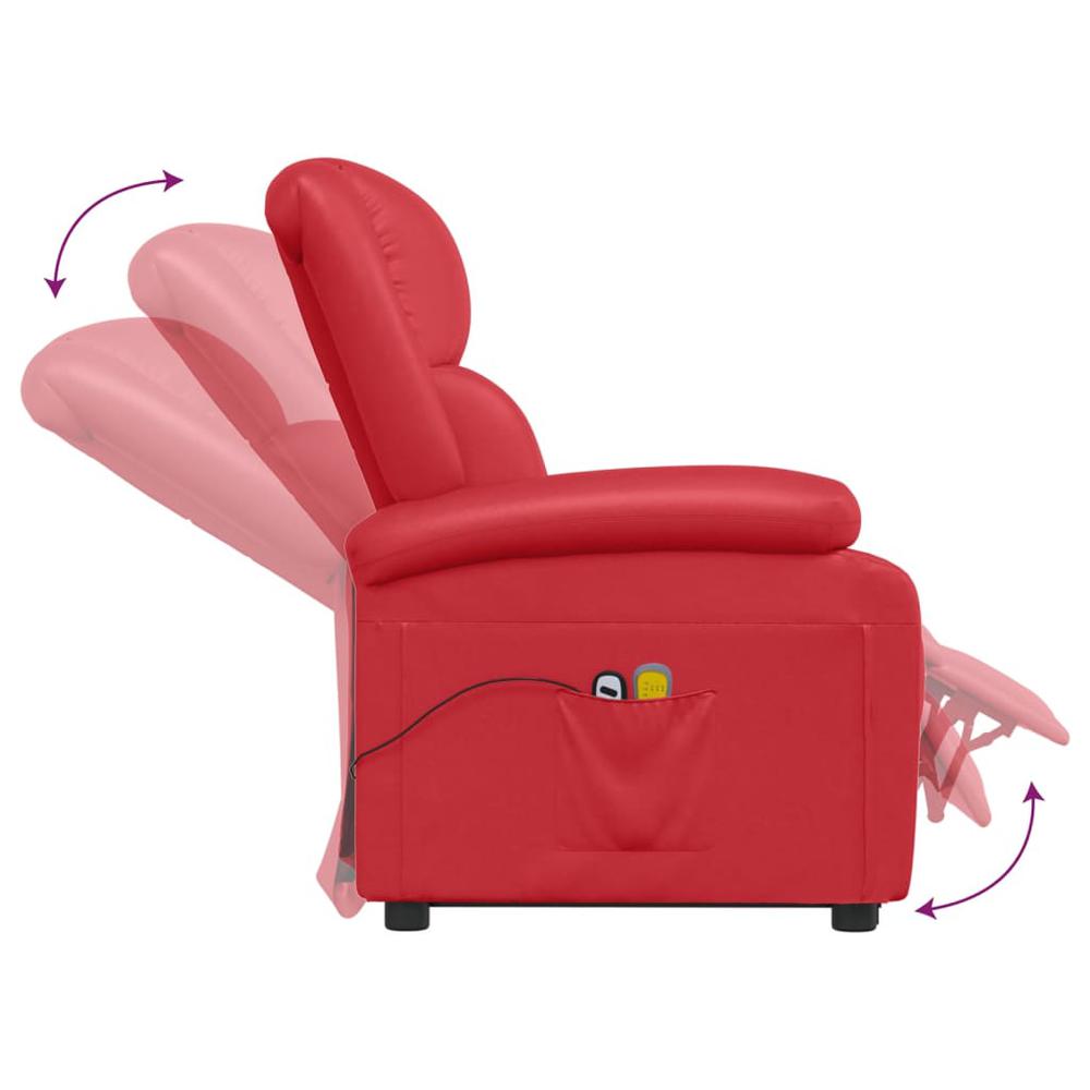 Power Lift Massage Recliner Red Faux Leather. Picture 6