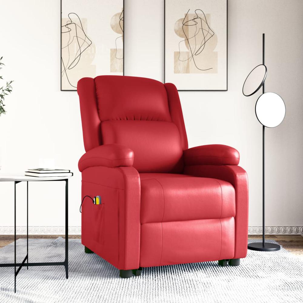 Power Lift Massage Recliner Red Faux Leather. Picture 12