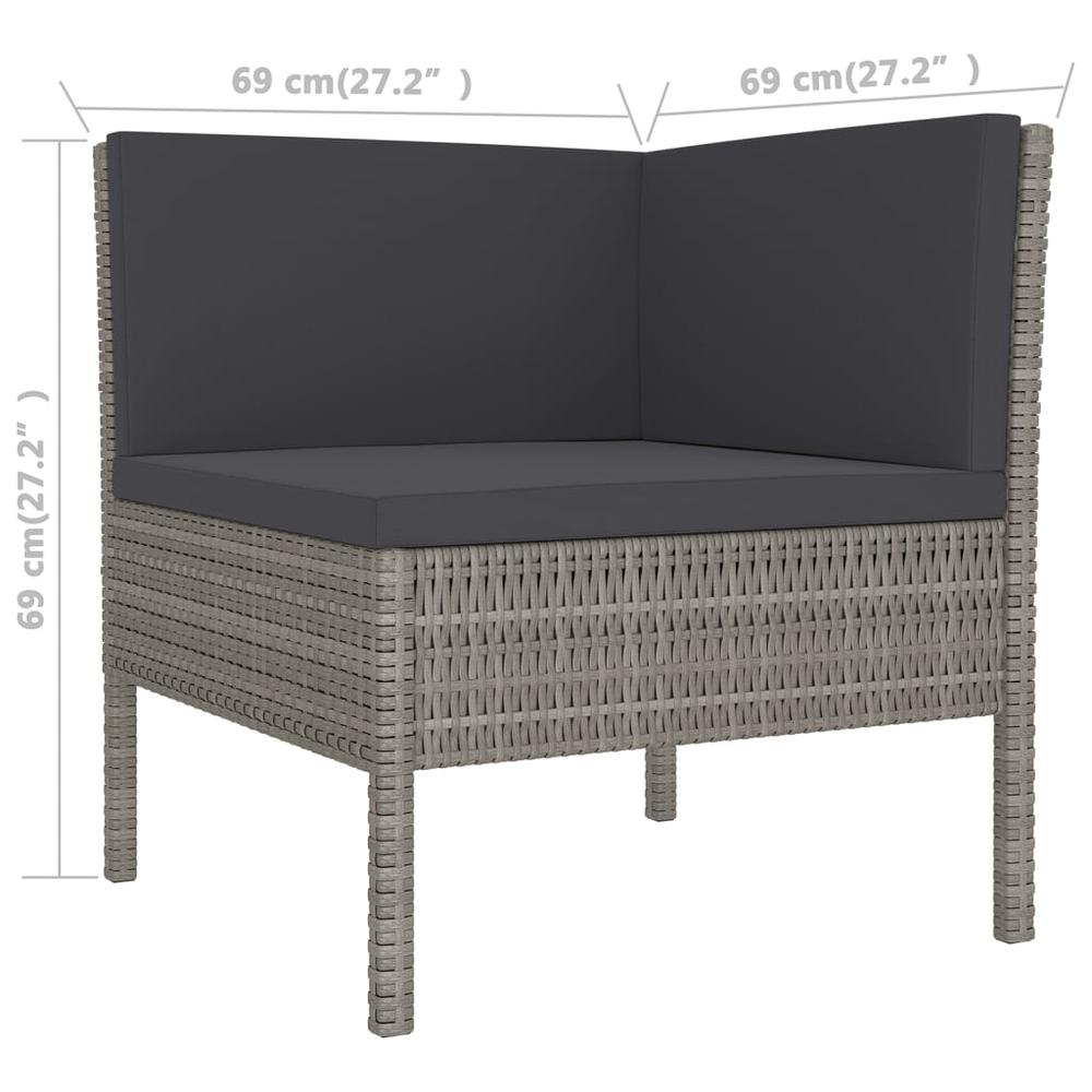 vidaXL 5 Piece Patio Lounge Set with Cushions Poly Rattan Gray, 3094338. Picture 8