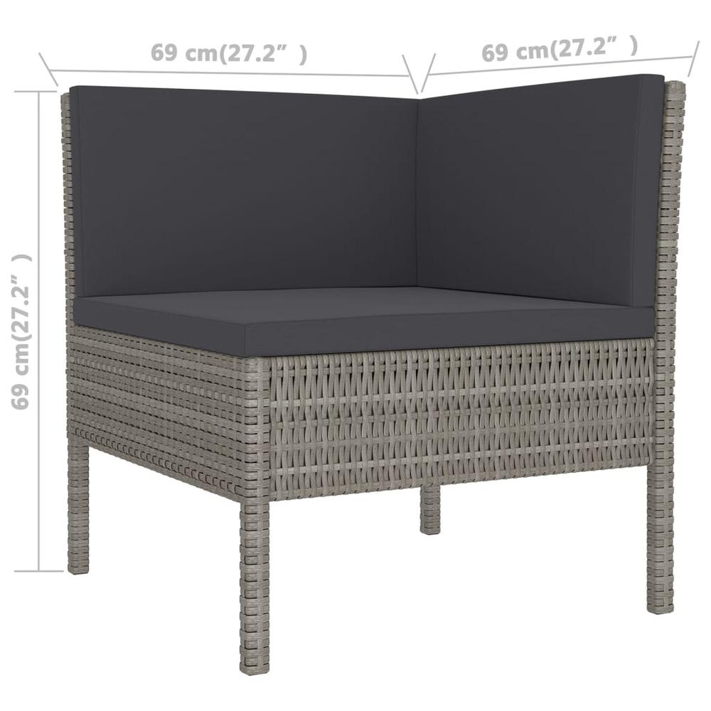 vidaXL 5 Piece Patio Lounge Set with Cushions Poly Rattan Gray, 3094342. Picture 7