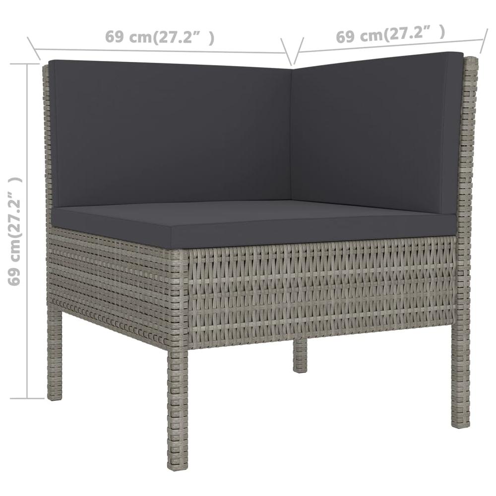 vidaXL 5 Piece Patio Lounge Set with Cushions Poly Rattan Gray, 3094378. Picture 10