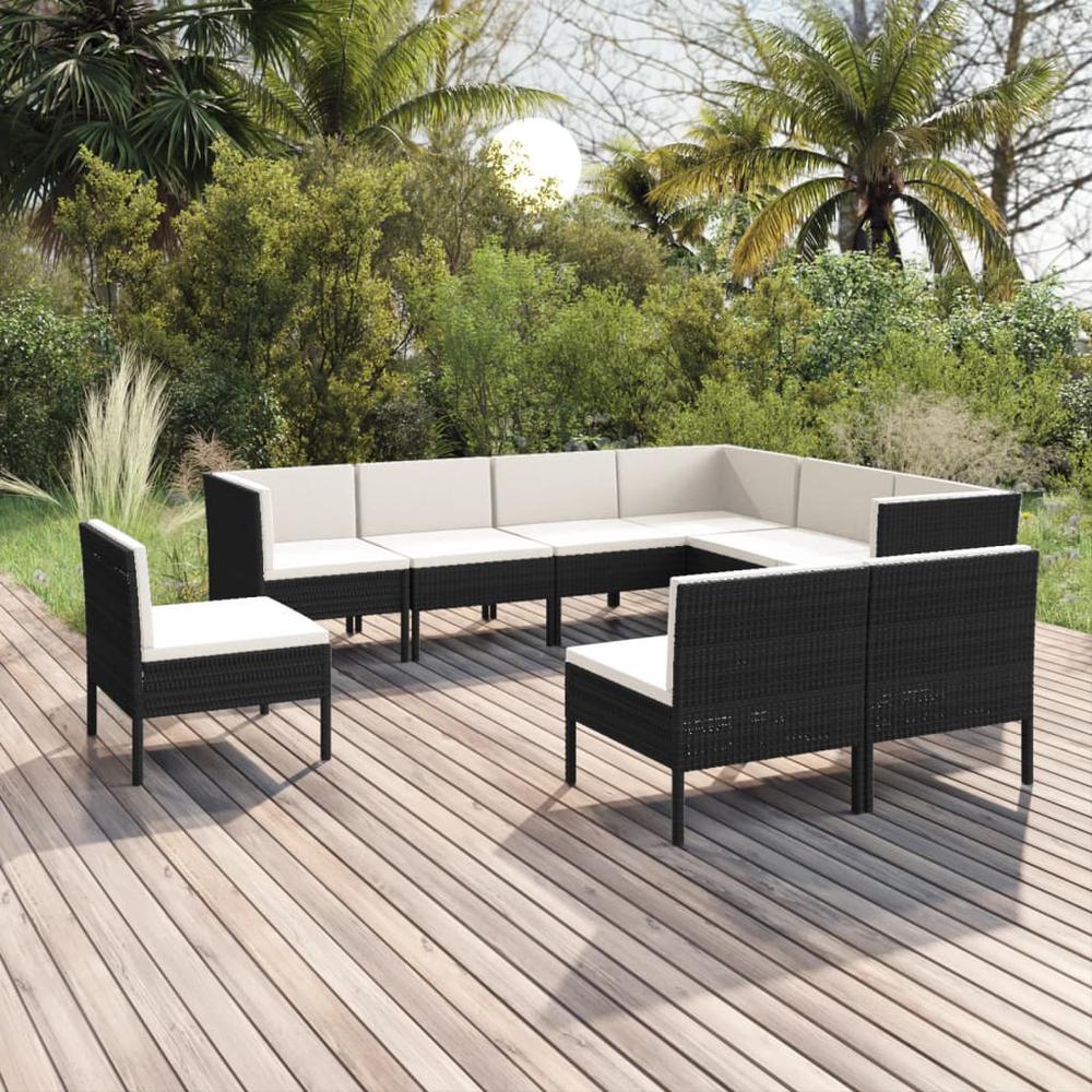 9 Piece Patio Lounge Set with Cushions Poly Rattan Black. Picture 6