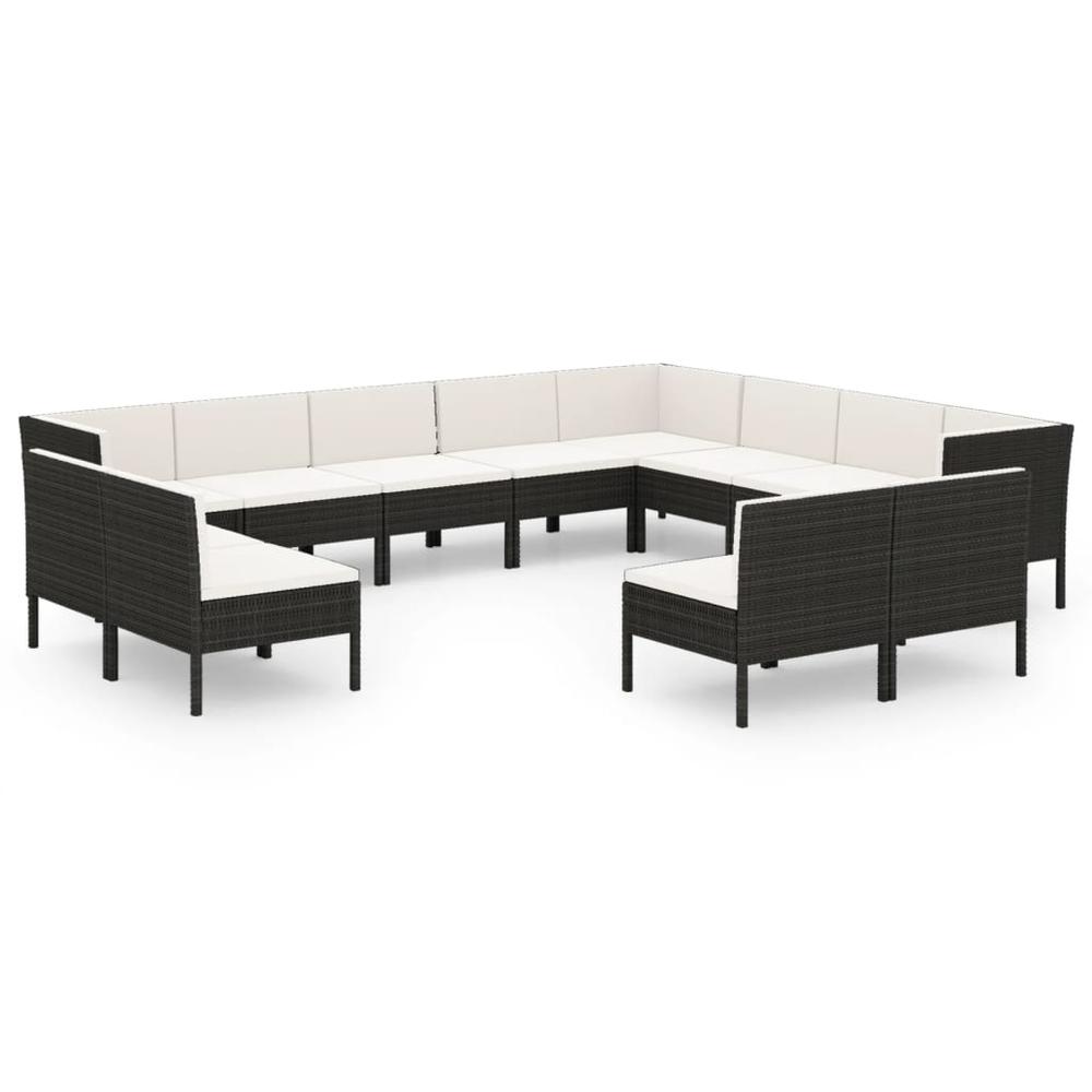 12 Piece Patio Lounge Set with Cushions Poly Rattan Black. Picture 1