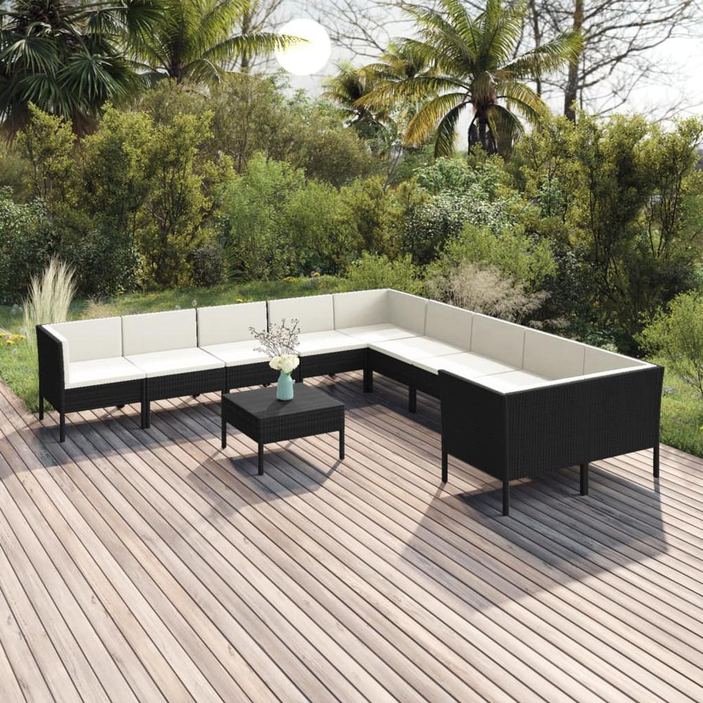 11 Piece Patio Lounge Set with Cushions Poly Rattan Black. Picture 8