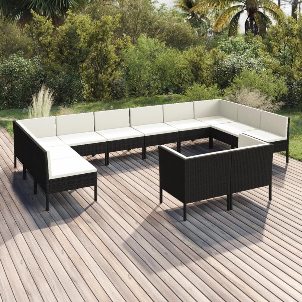 12 Piece Patio Lounge Set with Cushions Poly Rattan Black. Picture 6