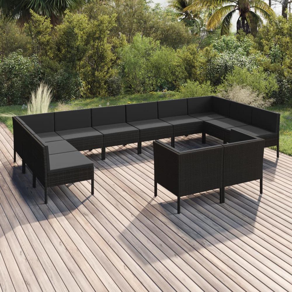12 Piece Patio Lounge Set with Cushions Poly Rattan Black. Picture 6
