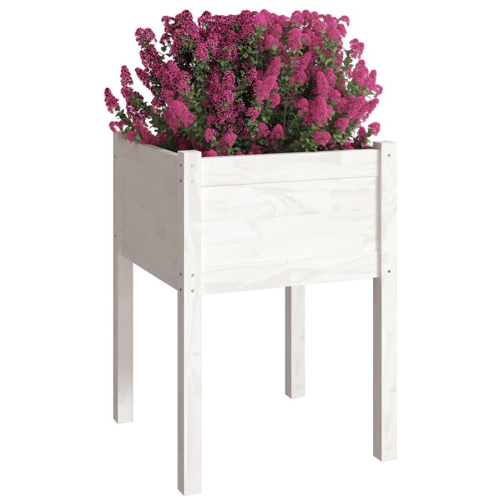 Garden Planter White 19.7"x19.7"x27.6" Solid Wood Pine. Picture 2