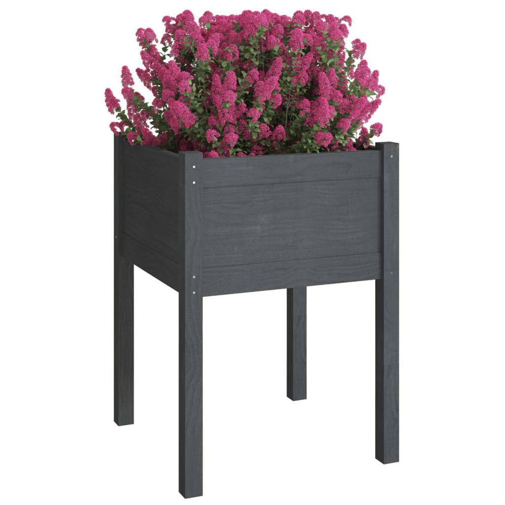 Garden Planter Gray 19.7"x19.7"x27.6" Solid Wood Pine. Picture 2