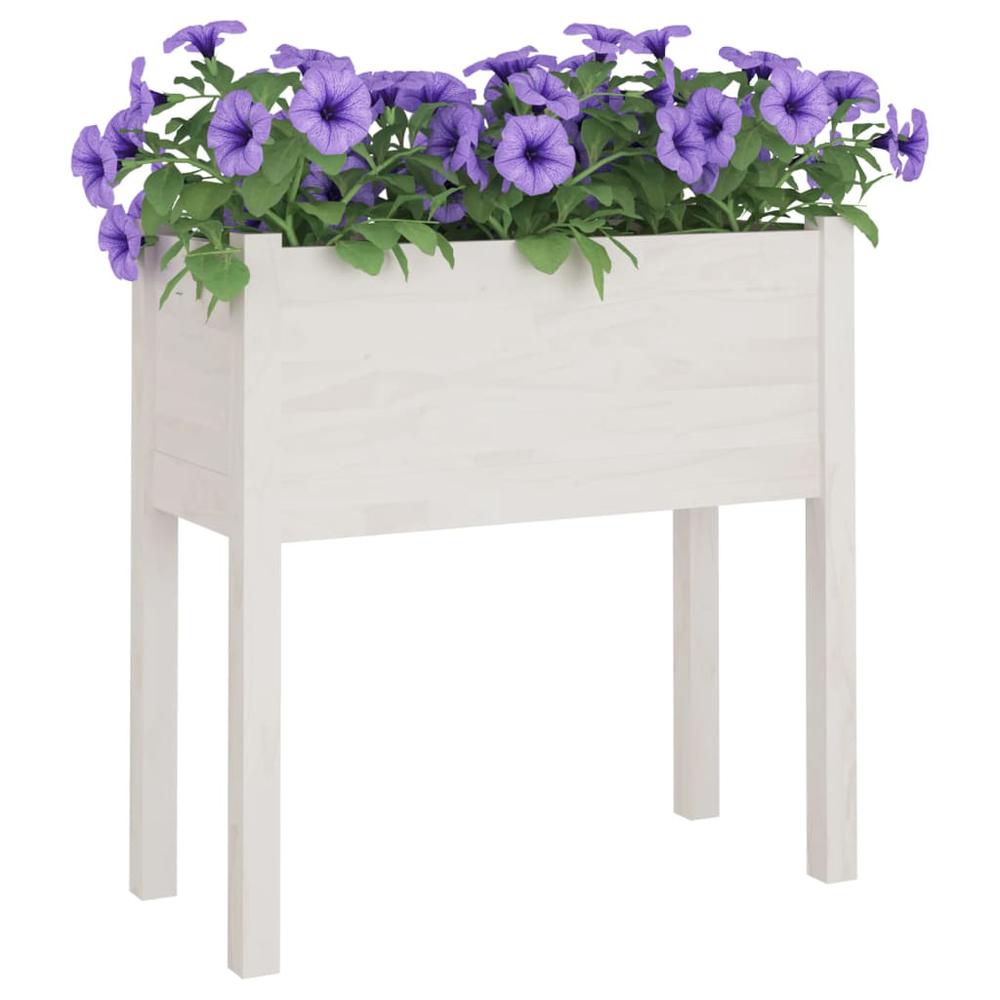 Garden Planter White 27.6"x12.2"x27.6" Solid Wood Pine. Picture 5