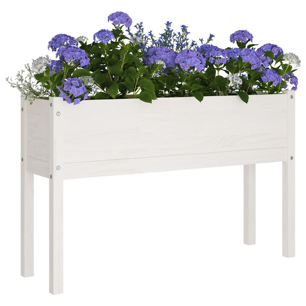 Garden Planter White 43.3"x12.2"x27.6" Solid Wood Pine. Picture 2
