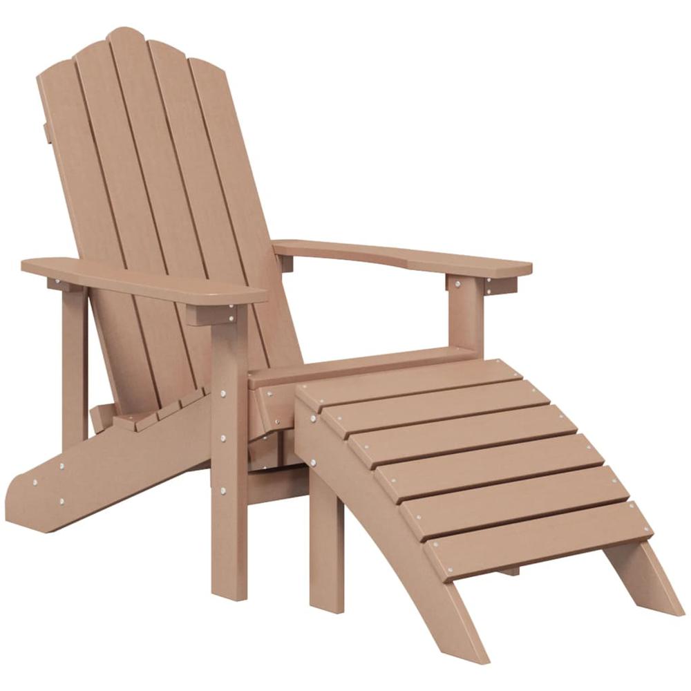 Patio Adirondack Chair with Footstool HDPE Brown. Picture 1