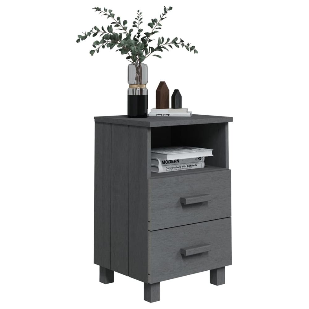 Bedside Cabinet HAMAR Dark Gray 15.7"x13.8"x24.4" Solid Wood Pine. Picture 5