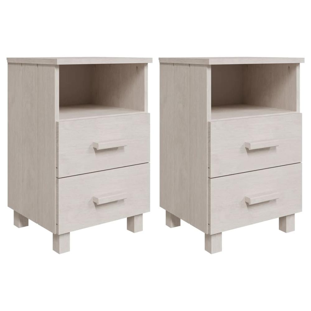 Bedside Cabinets HAMAR 2 pcs White 15.7"x13.8"x24.4" Solid Wood. Picture 1