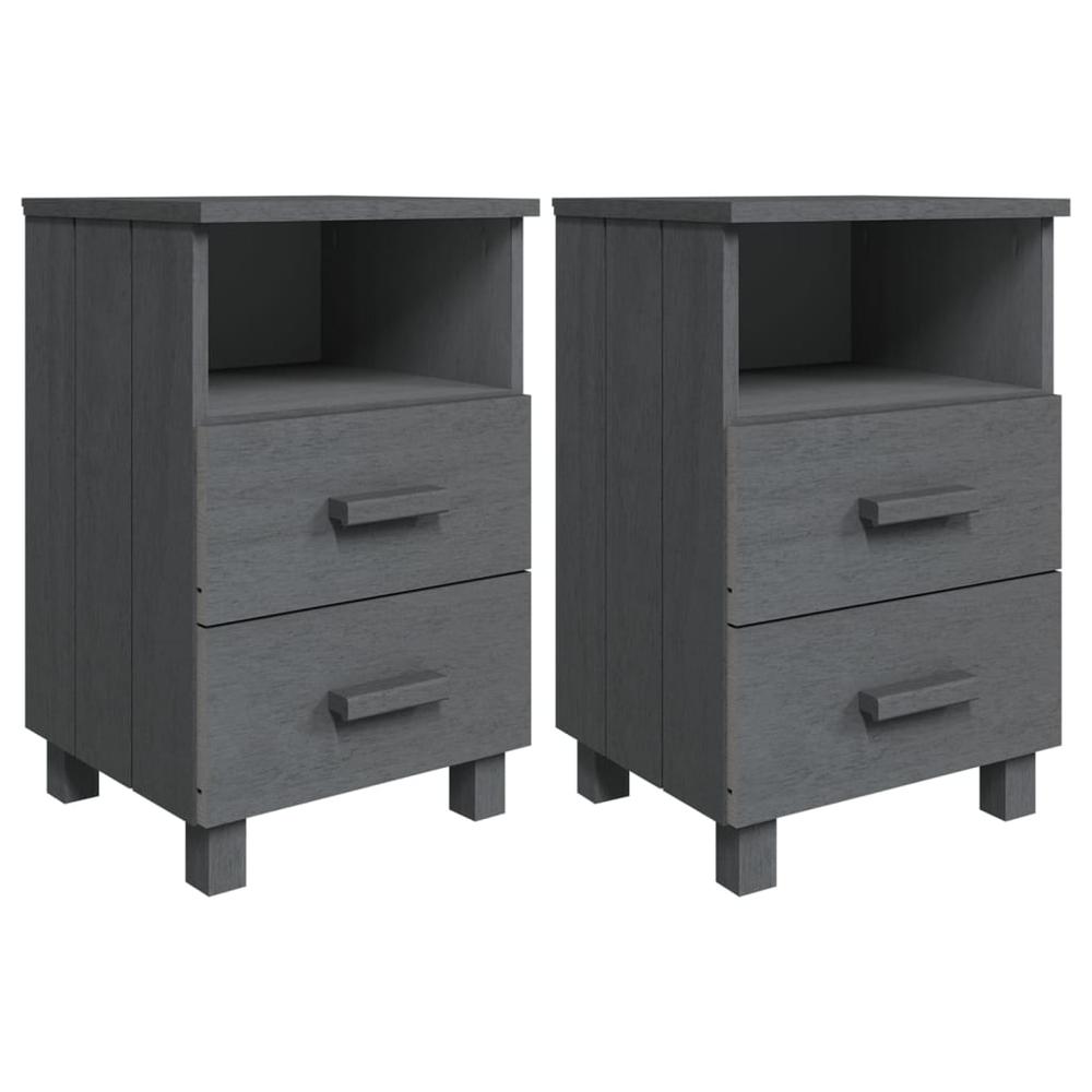 Bedside Cabinets HAMAR 2 pcs Dark Gray 15.7"x13.8"x24.4" Solid Wood. Picture 1