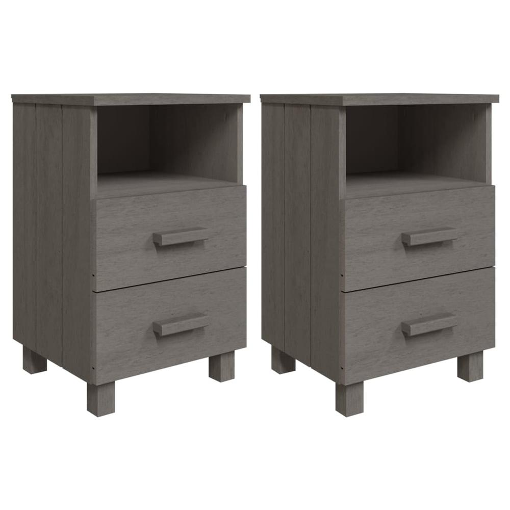 Bedside Cabinets HAMAR 2 pcs Light Gray 15.7"x13.8"x24.4" Solid Wood. Picture 1
