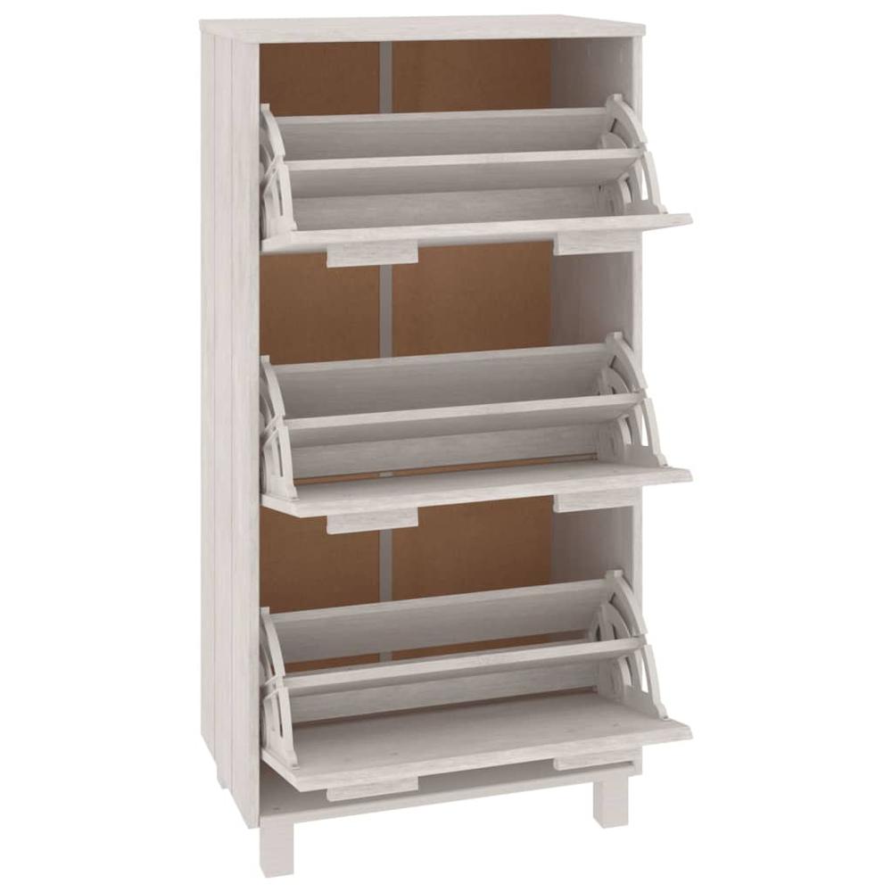 vidaXL Shoe Cabinet White 23.4"x13.8"x46.1" Solid Wood Pine. Picture 6