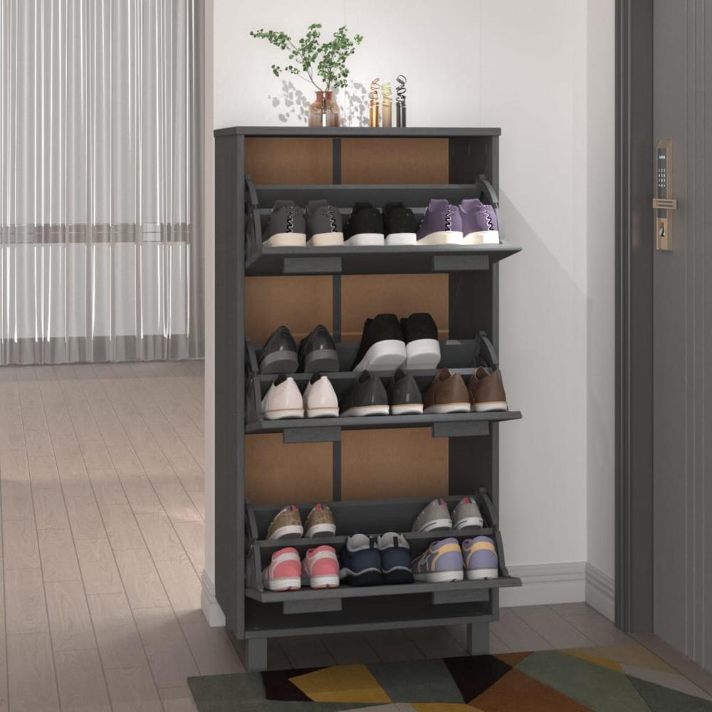 Shoe Cabinet HAMAR Dark Gray 23.4"x13.8"x46.1" Solid Wood Pine. Picture 5