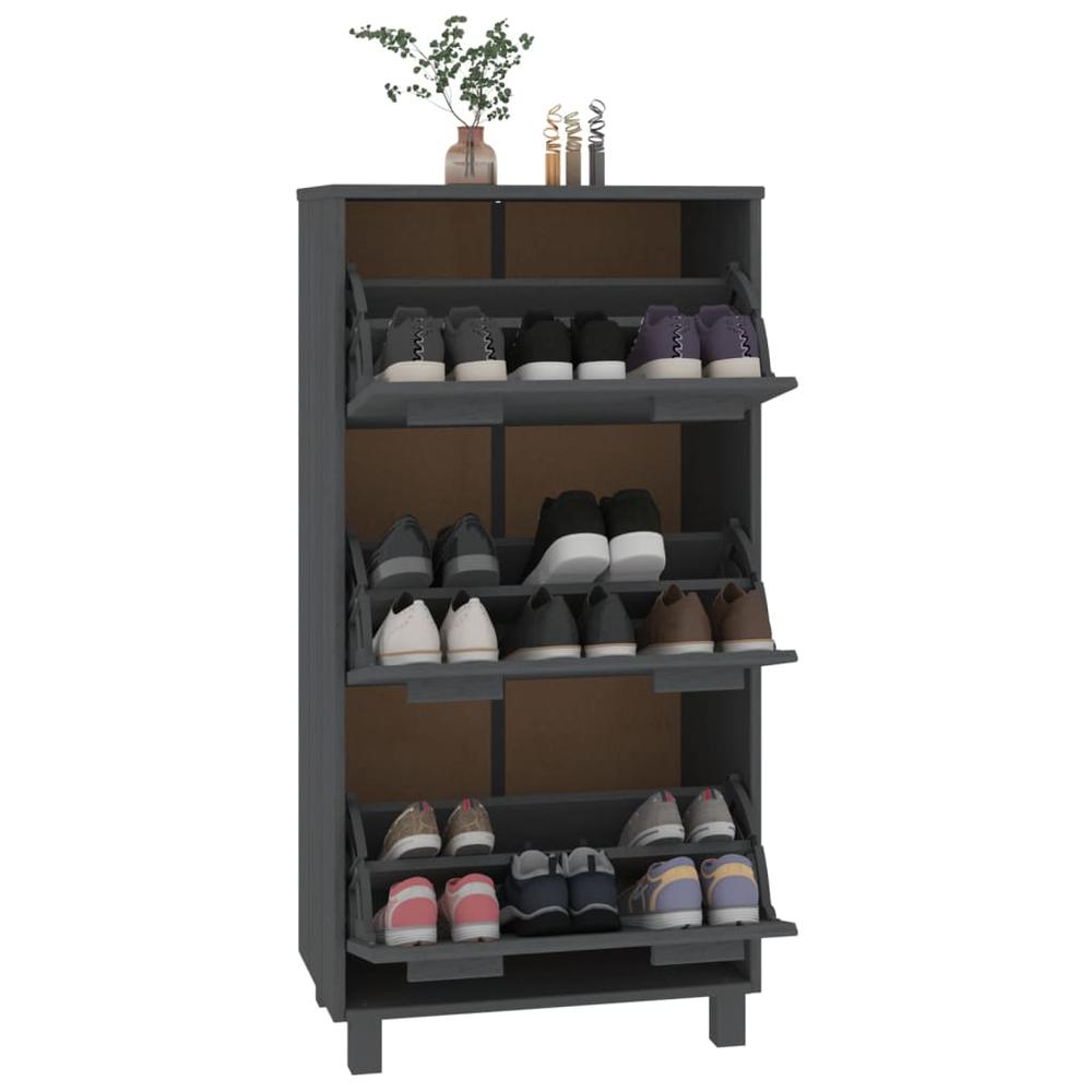 Shoe Cabinet HAMAR Dark Gray 23.4"x13.8"x46.1" Solid Wood Pine. Picture 6