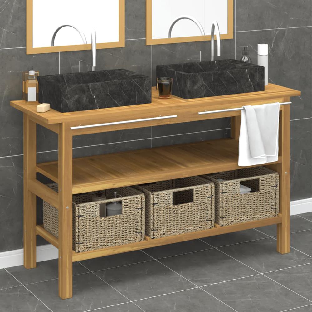 Bathroom Vanity Cabinet with Black Marble Sinks Solid Wood Teak. Picture 12
