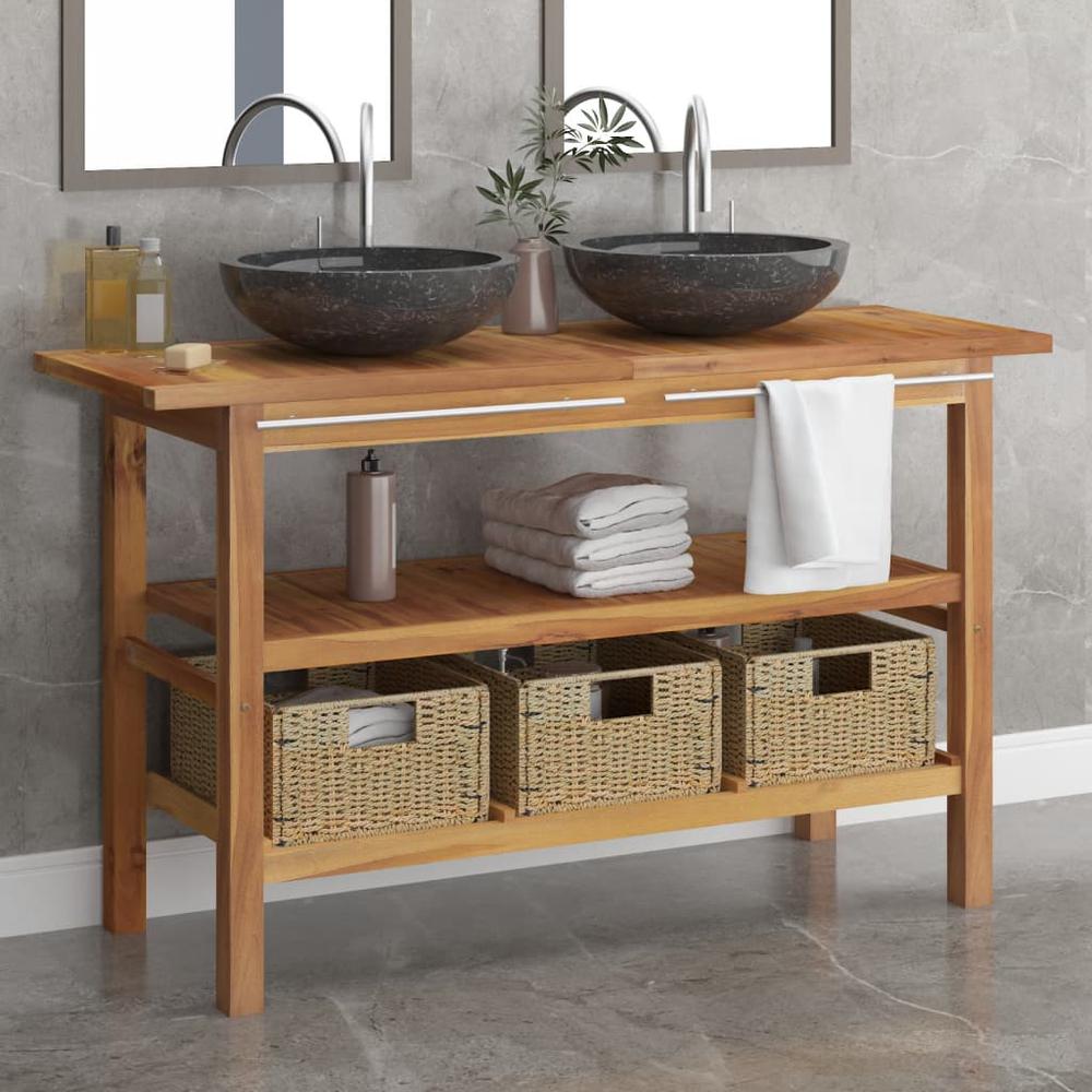Bathroom Vanity Cabinet with Black Marble Sinks Solid Wood Teak. Picture 12