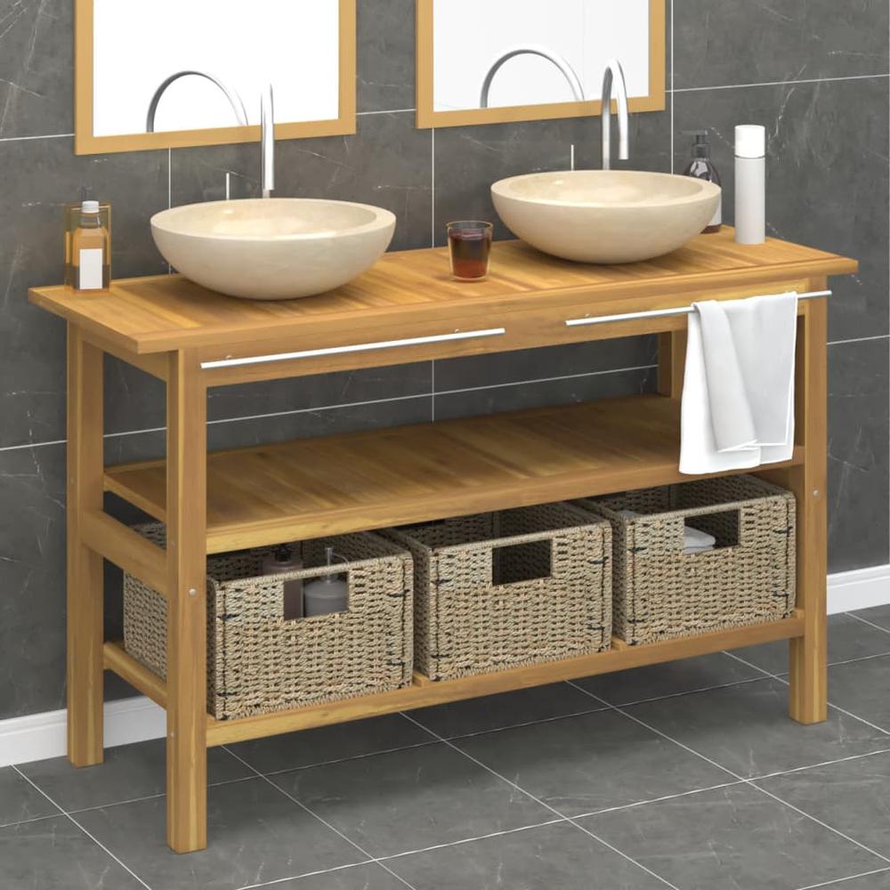 Bathroom Vanity Cabinet with Cream Marble Sinks Solid Wood Teak. Picture 12