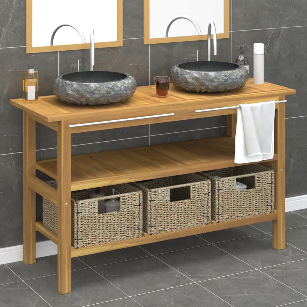 Bathroom Vanity Cabinet with Black Marble Sinks Solid Wood Teak. Picture 8